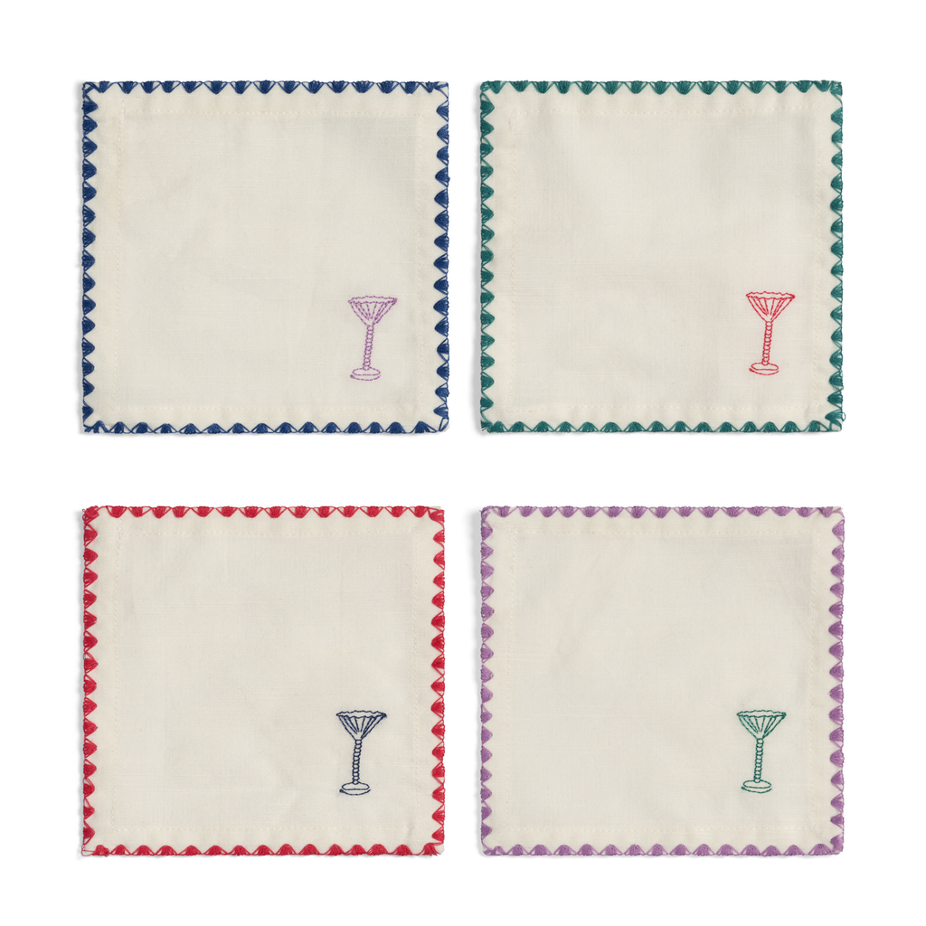 &klevering Zigzag geborduurde cocktailservetten