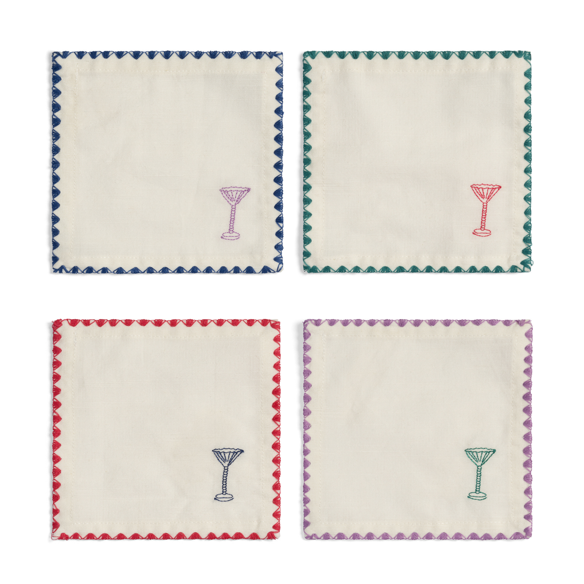 &klevering Zigzag geborduurde cocktailservetten