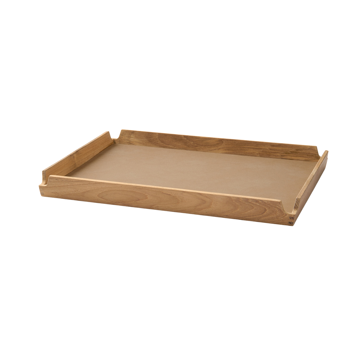 LIND DNA teakhouten dienblad met leren placemat in nougat